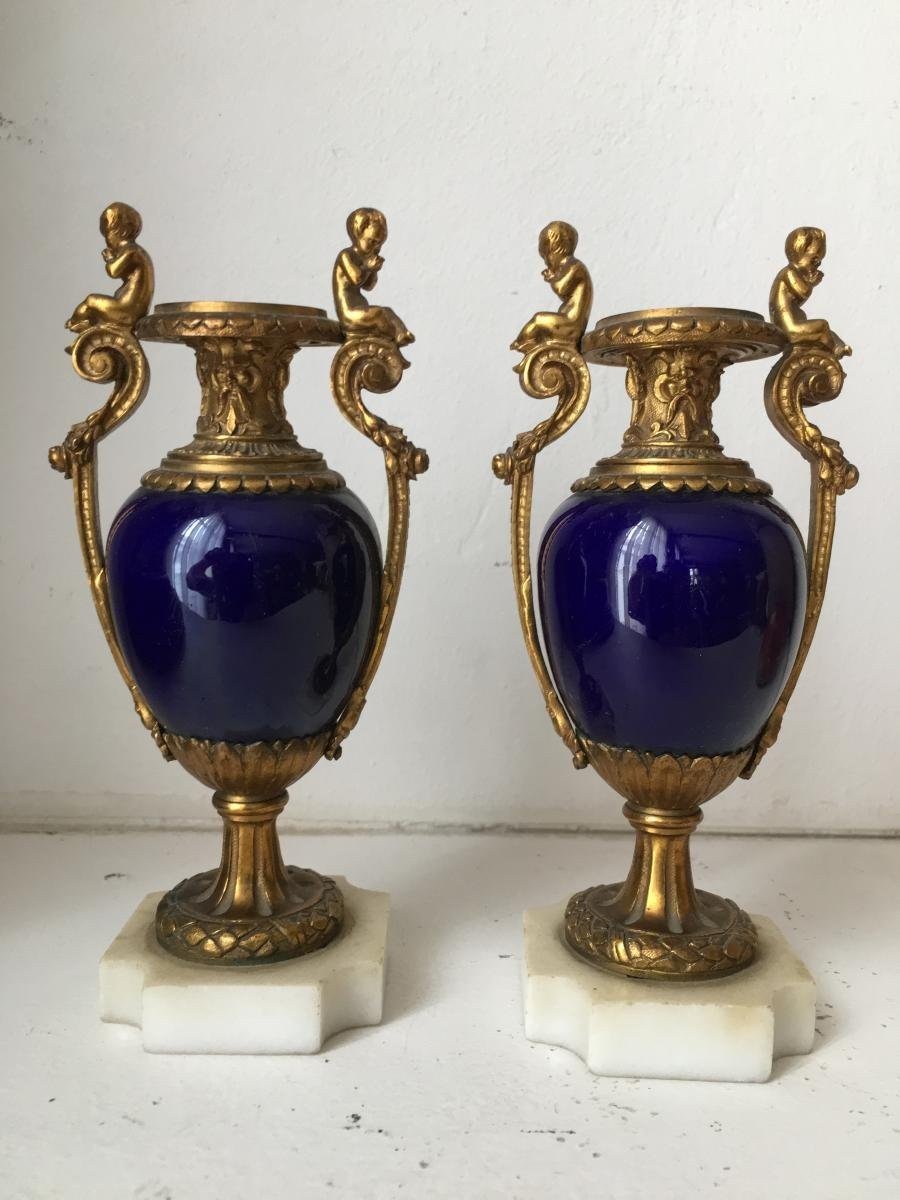 Pair Of Sèvres Porcelain Miniature Vases With Bronze Decorations 19thc.-photo-8