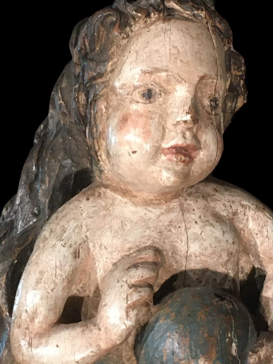 Verge à l'Enfant Polychrome Wood Around 1600 Height: 87 Cm.-photo-4