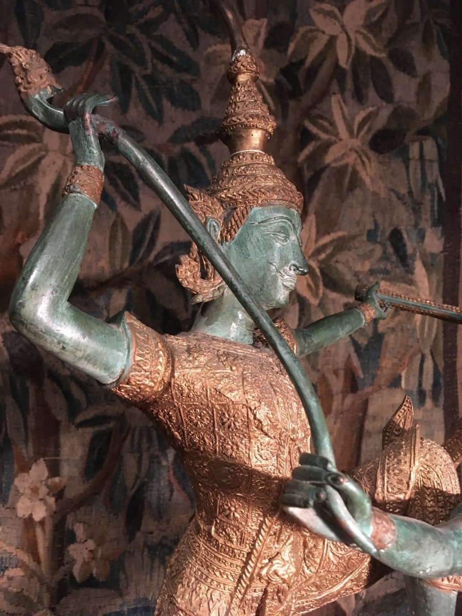 Sculpture En Bronze Doré Patiné Vert. Hauteur : 53 Cm.-photo-4