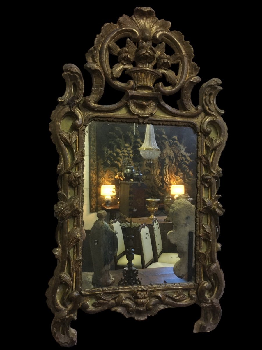 18th Century Golden Wood Wedding Mirror 118x67 Cm-photo-2