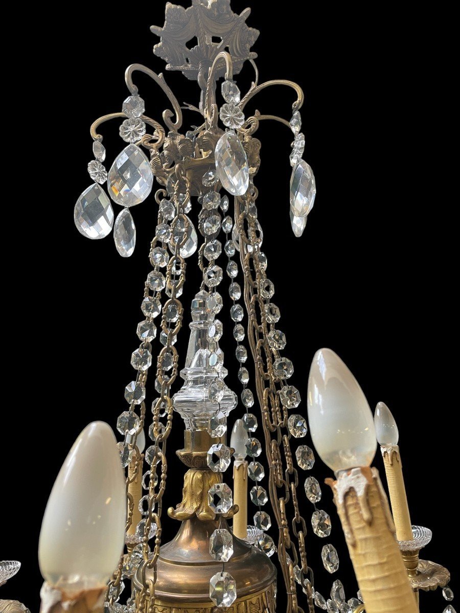 Beautiful Lxvi Style Chandelier In Bronze/crystal Late 19thc.-photo-3
