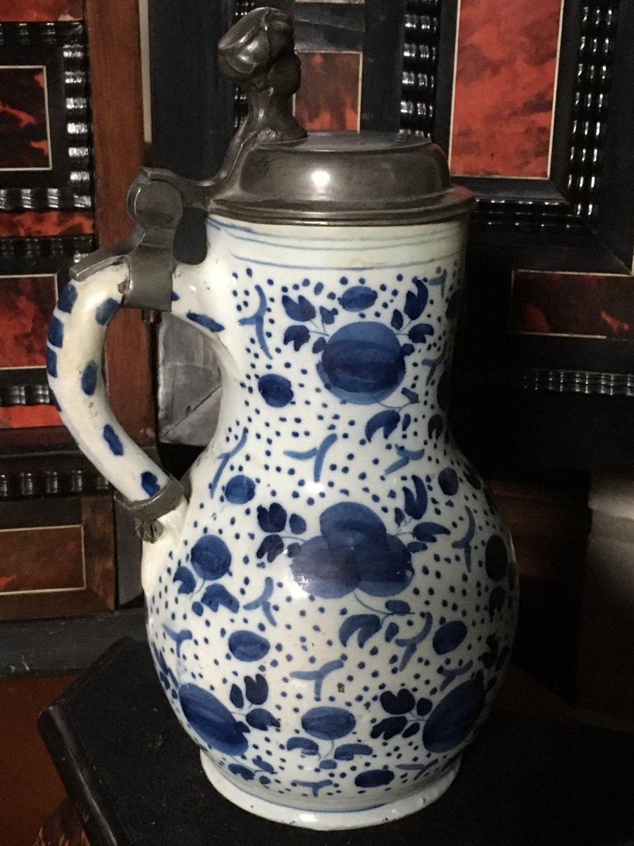 Delft Blue And White Earthenware Beer Pitcher 18th Century-photo-8