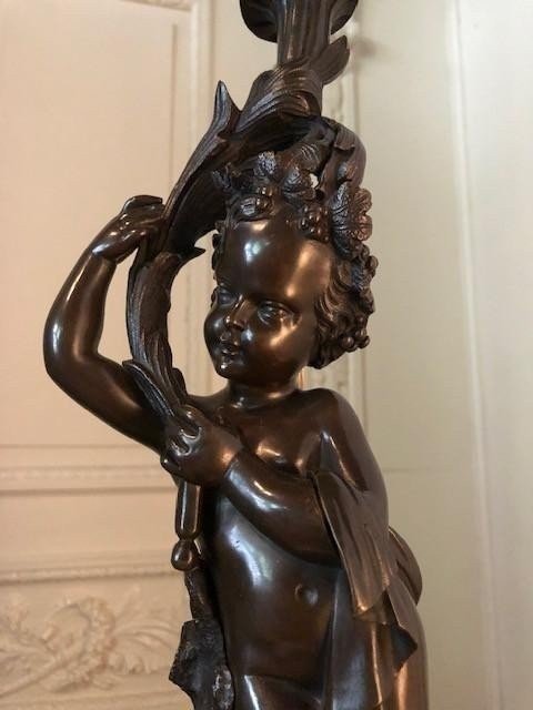 Paire De Lampes " Putti " En Bronze / marbre  Napoléon III-photo-5
