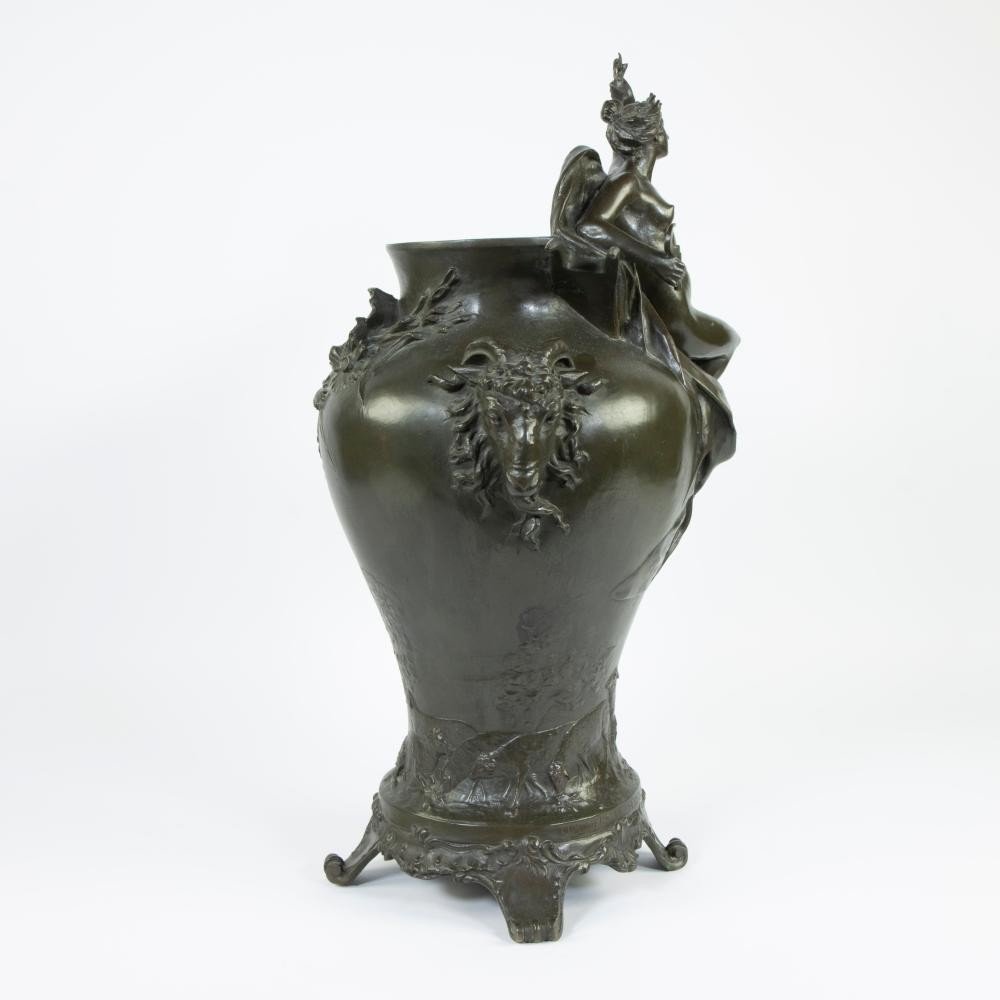 Large Art Nouveau Bronze Plant Pot. (62 Cm)-photo-4