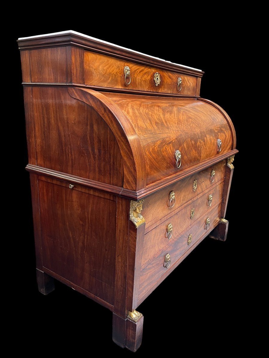 Large Empire Desk In Mahogany And Gilt Bronze 19thc.-photo-3