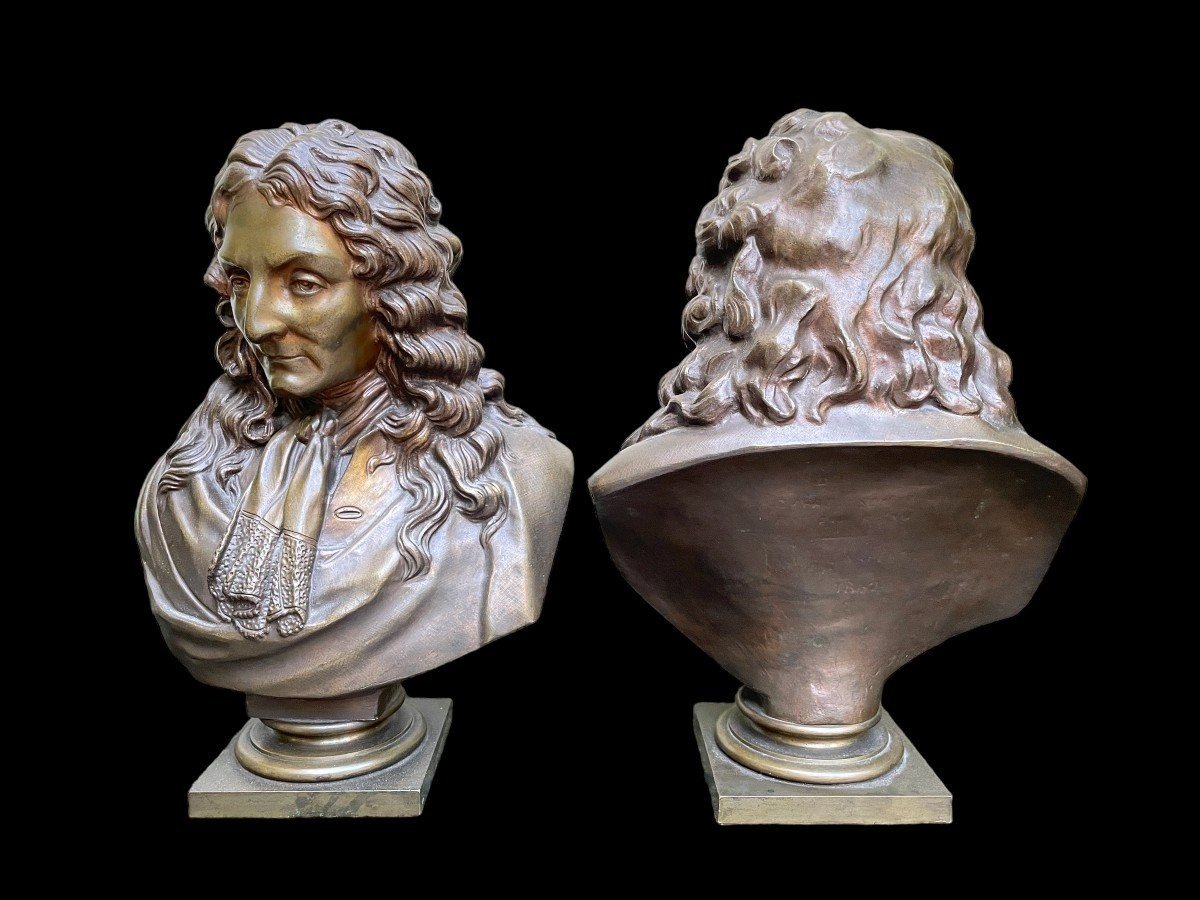 Pair Of Busts Of Nobles (voltaire & Rousseau) In Bronze 19thc.-photo-3