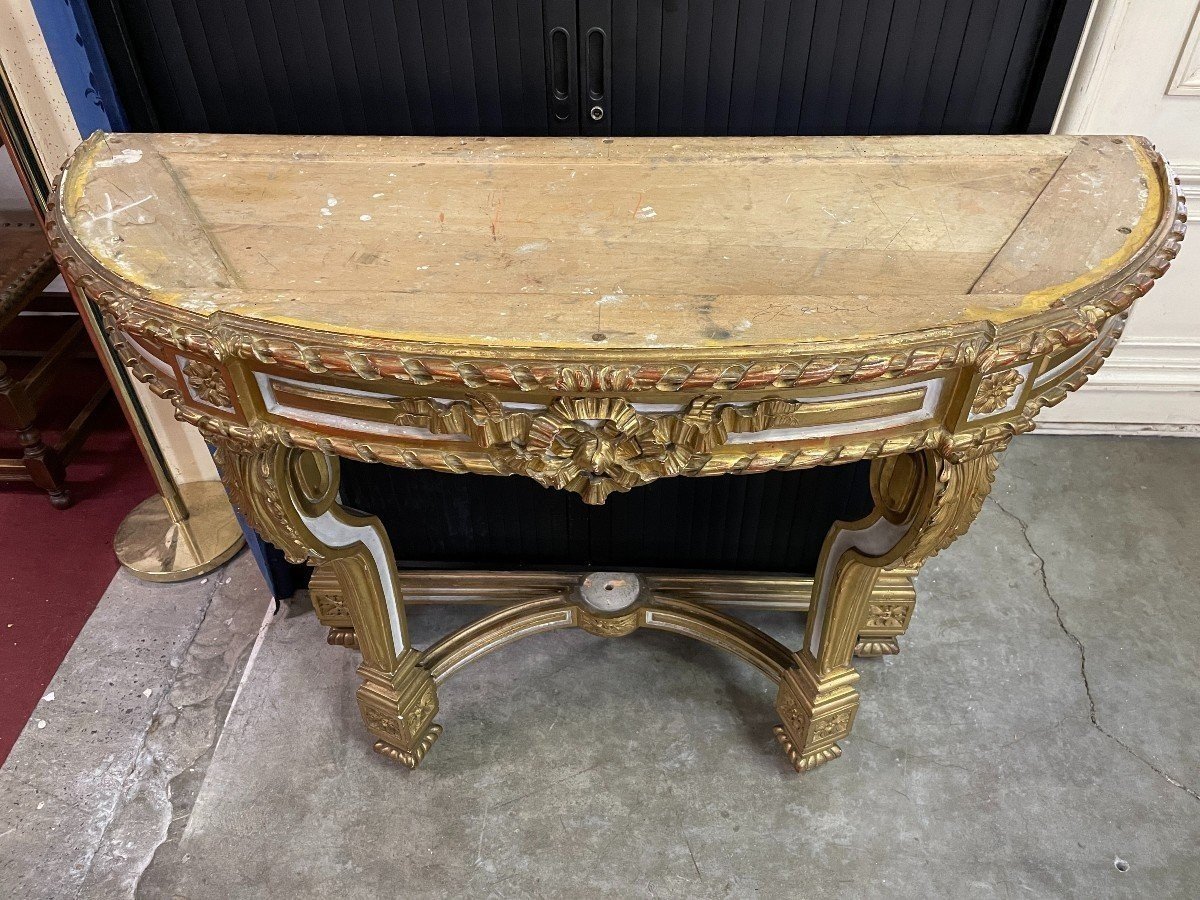 Jolie Console à 4 Pieds Style Louis XVI En Bois Doré 19ème.-photo-8