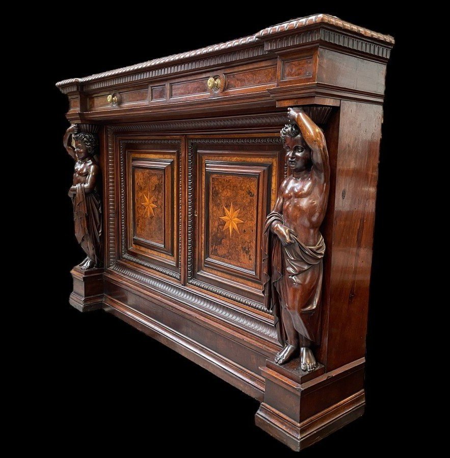 Special Cabinet With 2 Large Sculptures In Walnut 19thc.-photo-3