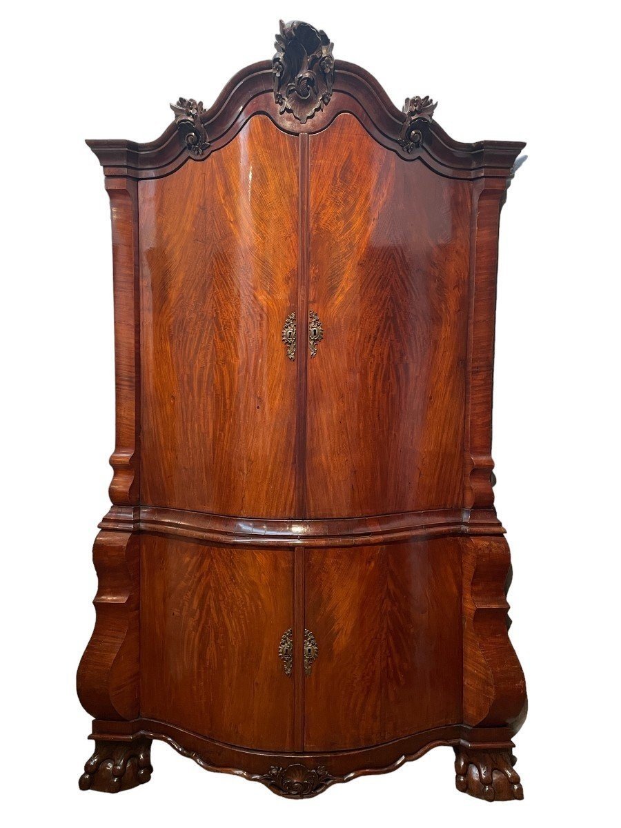 Beautiful Large Dutch Mahogany Corner Wardrobe 18thc.