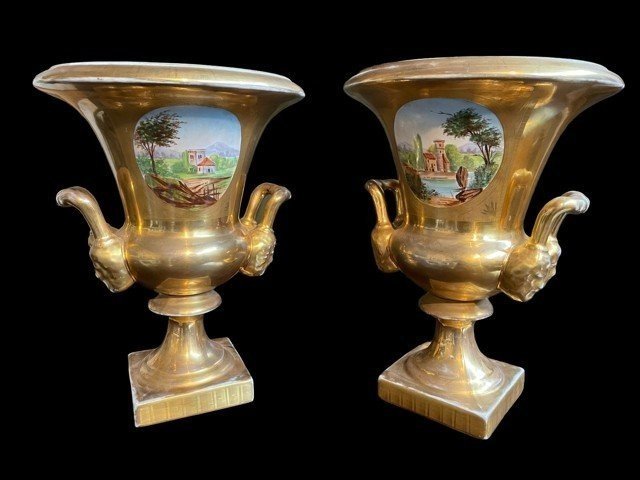Pair Of Large Medici Porcelain Vases, Paris 19thc.-photo-2