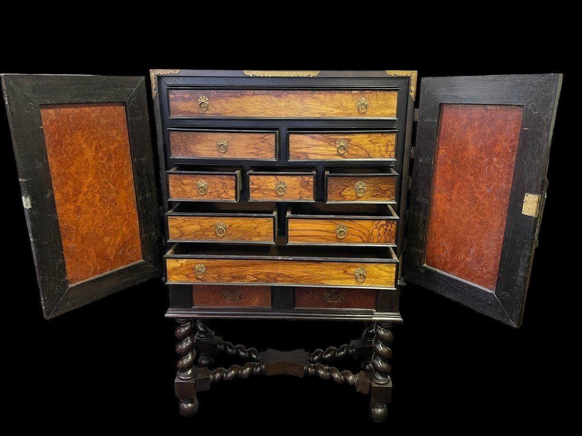 Colonial Cabinet In Ebony Wood And Burnt Wood 19thc.-photo-3