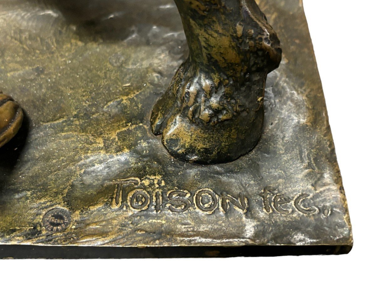 Beautiful Bronze Sculpture Representing A Gladiator Fighting A Bull 19thc.-photo-5