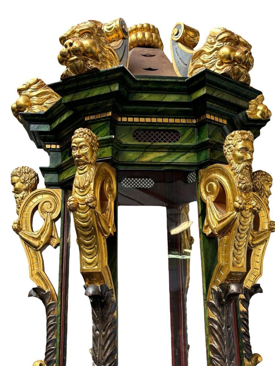 Giant Lantern In Carved Wood After A 17th Century Model. (181 Cm Height!)-photo-2