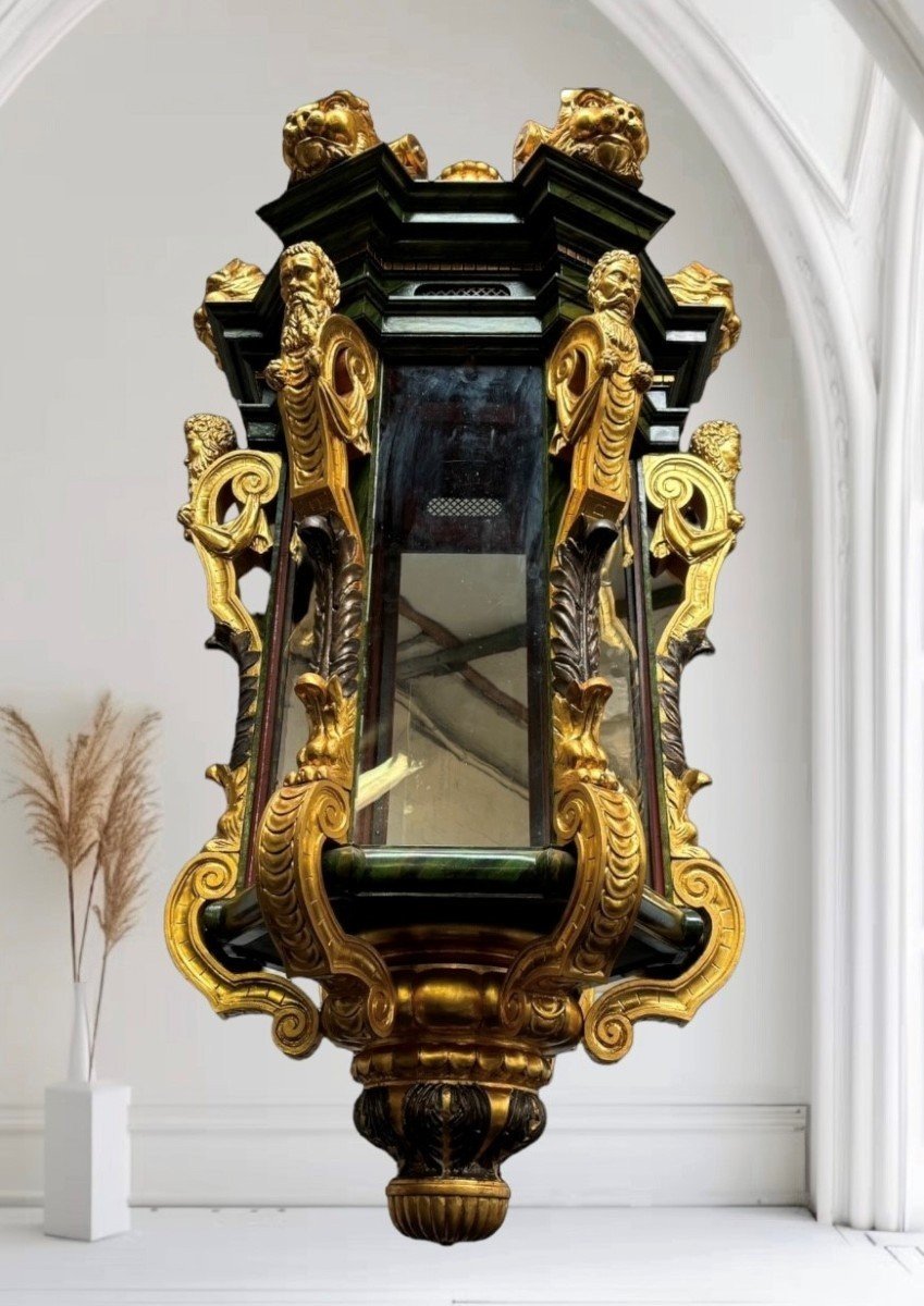 Giant Lantern In Carved Wood After A 17th Century Model. (181 Cm Height!)-photo-4