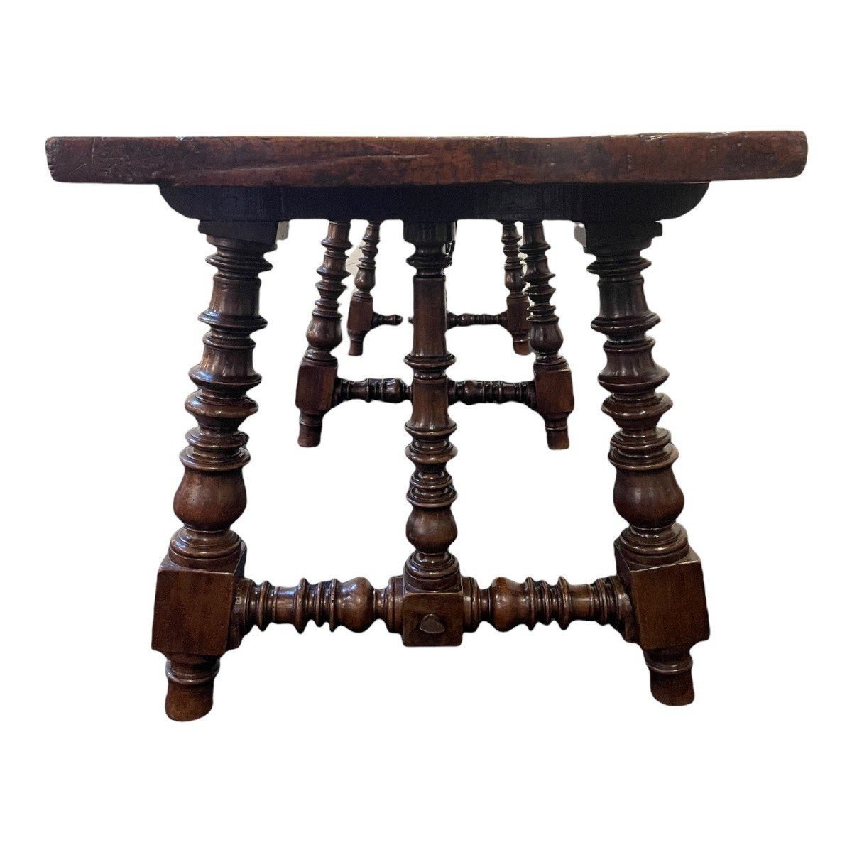 Large Spanish Table With 6 Legs In Walnut 17thc. (266 Cm).-photo-3