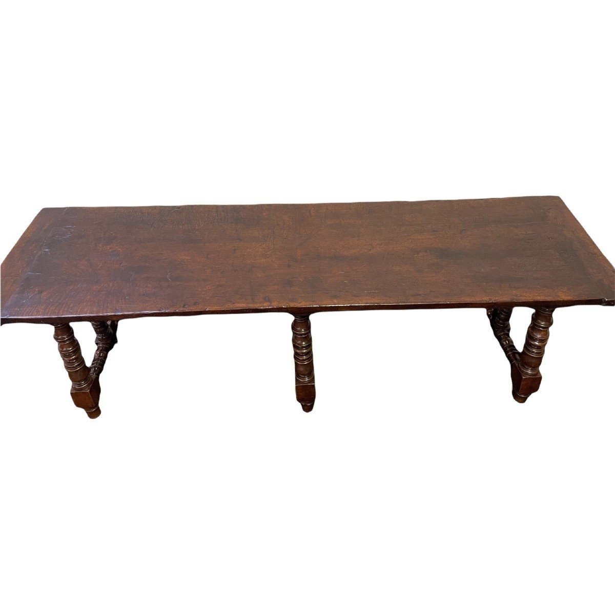 Large Spanish Table With 6 Legs In Walnut 17thc. (266 Cm).-photo-2