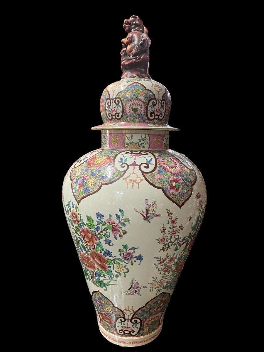 Very Large Famille Rose Style Lidded Vase, Samson, France, 19thc. (95 Cm)-photo-2