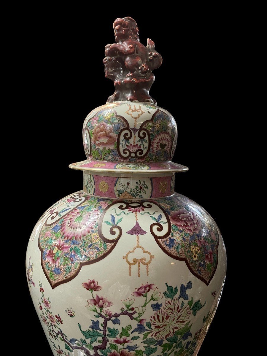 Very Large Famille Rose Style Lidded Vase, Samson, France, 19thc. (95 Cm)-photo-3