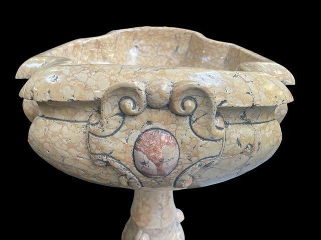 Beautiful Baptismal Fonts / Planter In Veronese Marble 18thc.