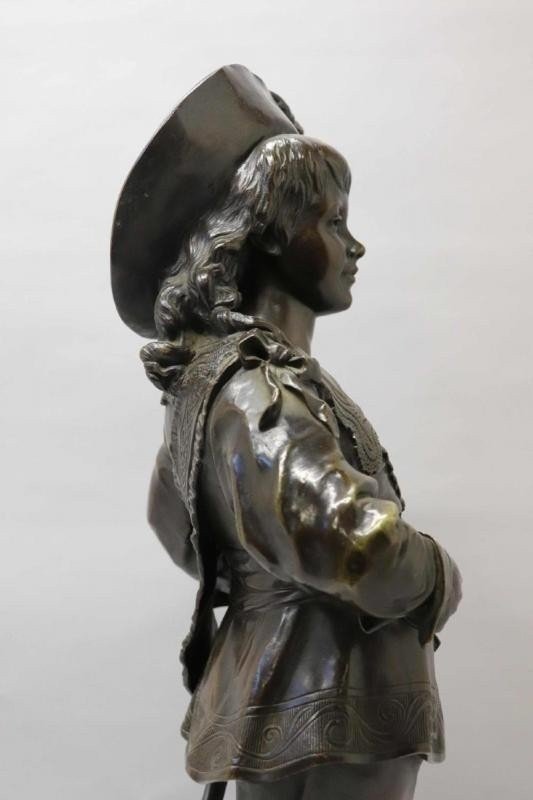 “nobleman With Feathered Hat” Sculpture In Bronze, 19thc. (66 Cm)-photo-2