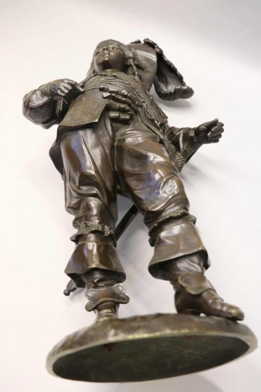 “nobleman With Feathered Hat” Sculpture In Bronze, 19thc. (66 Cm)-photo-6