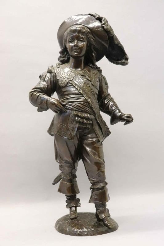 “nobleman With Feathered Hat” Sculpture In Bronze, 19thc. (66 Cm)-photo-8