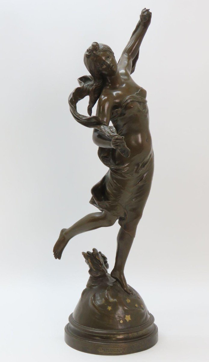 Elégante Sculpture En Bronze " Danse Dans l'Azur " Par Hipp.Moreau 19ème.-photo-2