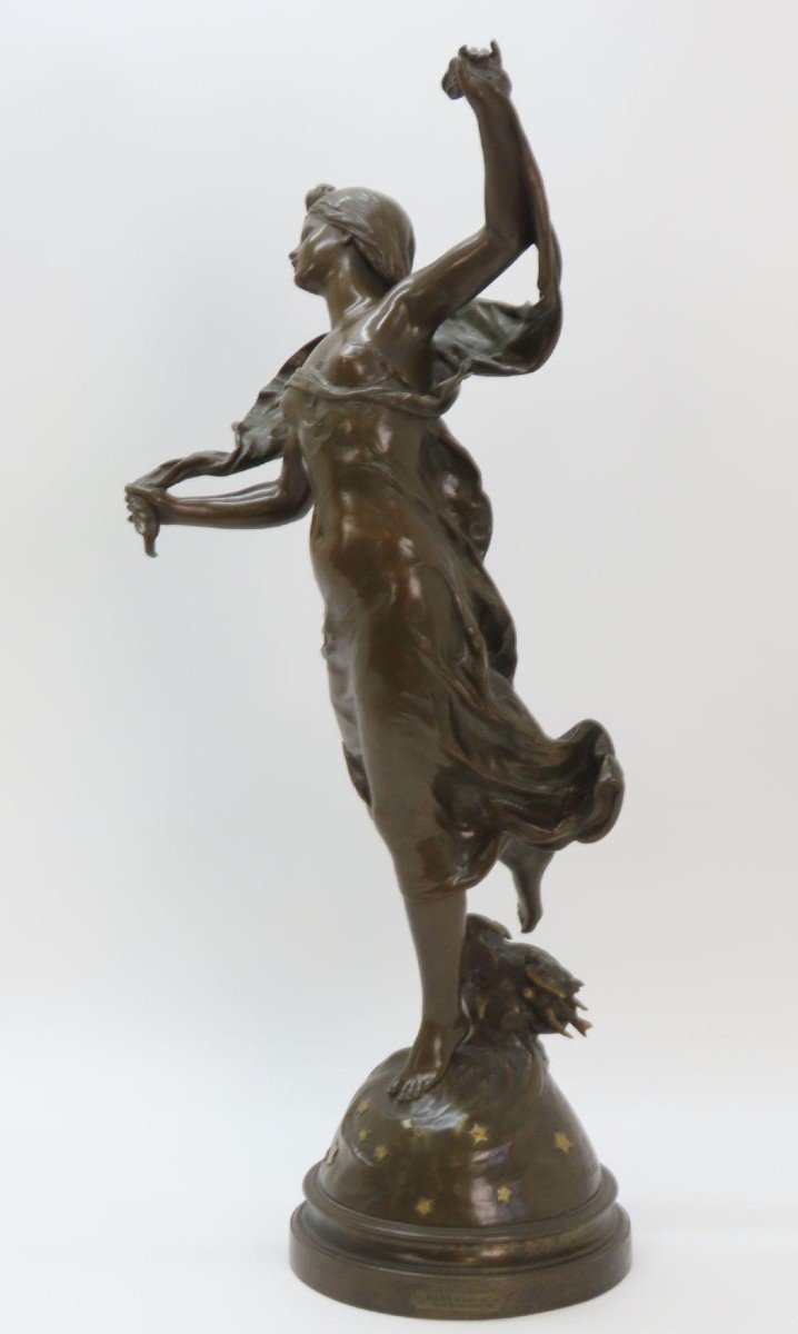 Elégante Sculpture En Bronze " Danse Dans l'Azur " Par Hipp.Moreau 19ème.-photo-4