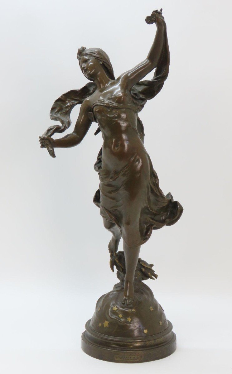 Elégante Sculpture En Bronze " Danse Dans l'Azur " Par Hipp.Moreau 19ème.-photo-8