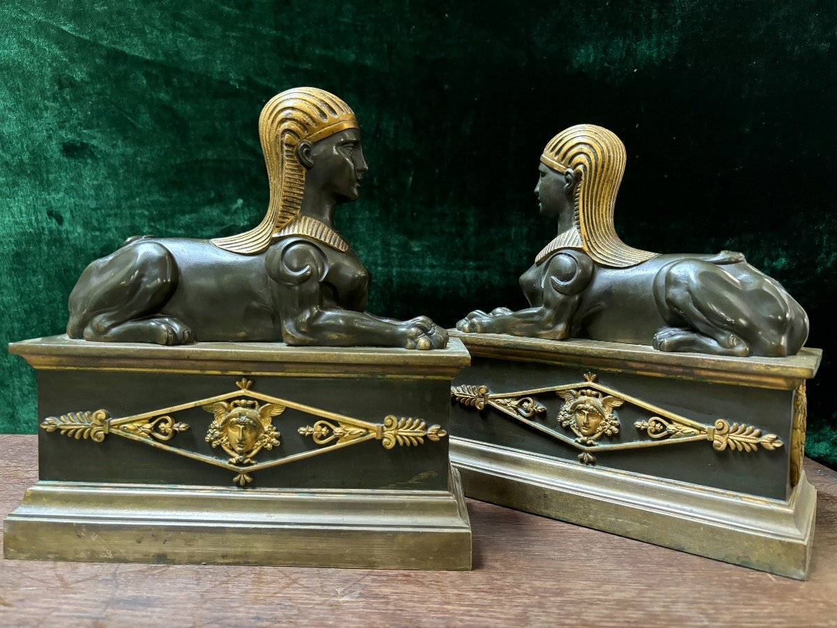 Pair Of 19th Century Empire Style Bronze Sphinxes.-photo-6