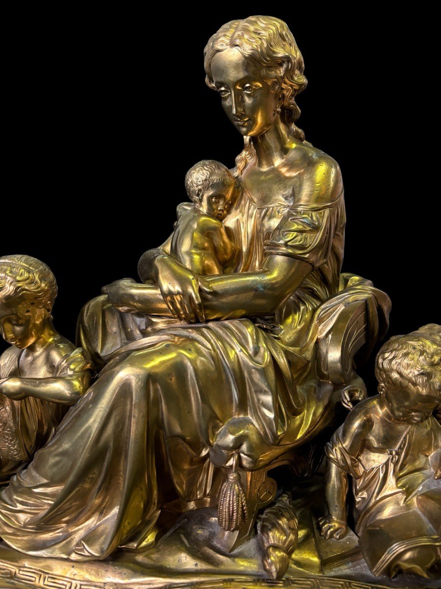 Large Sculpture "mother With 4 Children" In Bronze Napoleon III 19thc.-photo-4