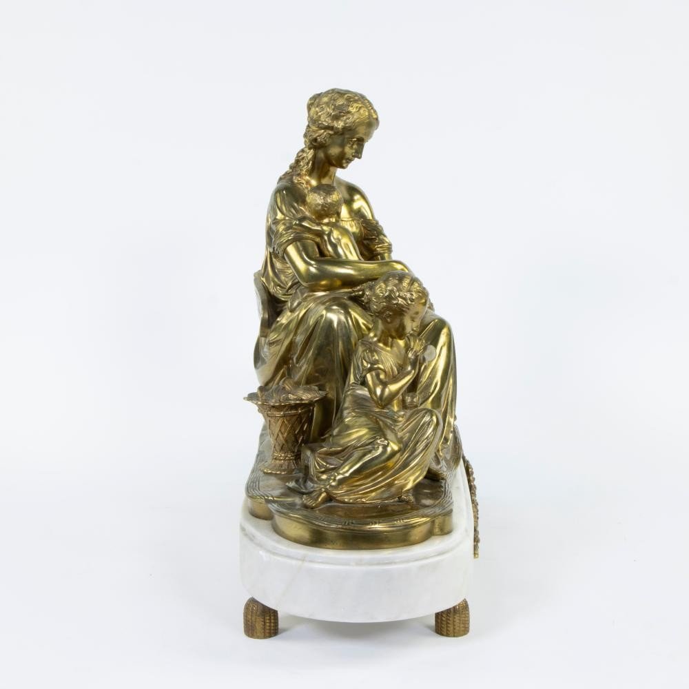 Large Sculpture "mother With 4 Children" In Bronze Napoleon III 19thc.-photo-2