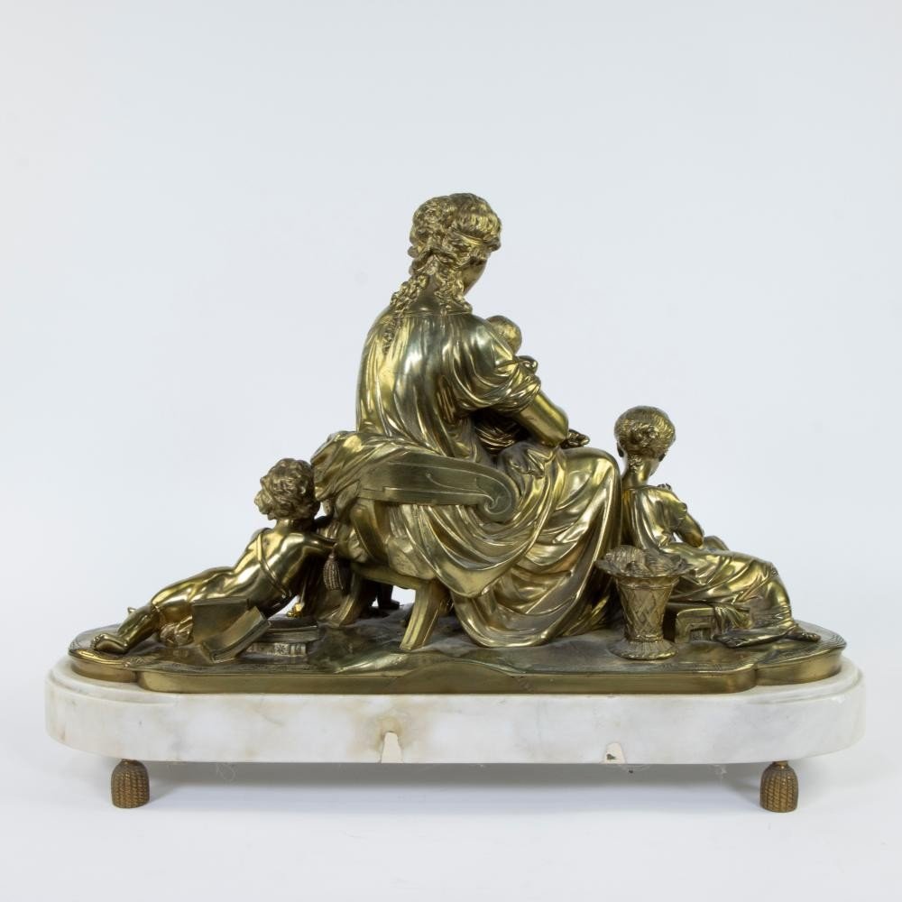 Large Sculpture "mother With 4 Children" In Bronze Napoleon III 19thc.-photo-3