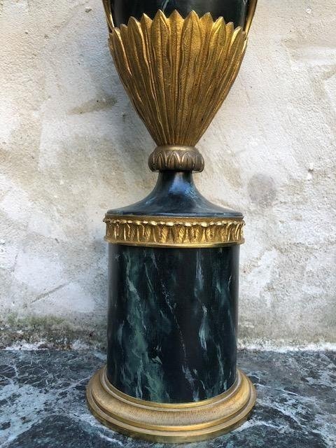 Pair Of Swedish Candelabras In Gilt Bronze / Marbled Metal 1900.-photo-4