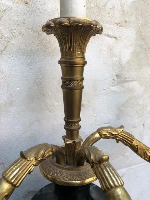 Pair Of Swedish Candelabras In Gilt Bronze / Marbled Metal 1900.-photo-5