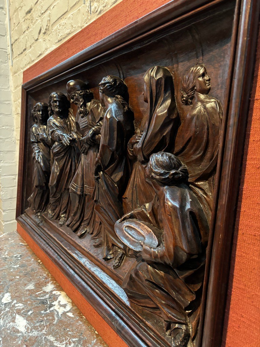 Large Sculpture "representation Of The Virgin At The Temple" In Walnut 18thc.-photo-4