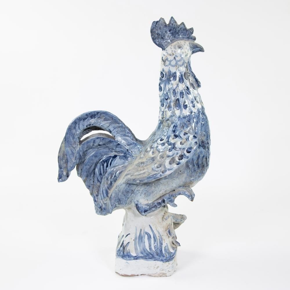 Coq En Céramique Peint à La Main 18ème. ( 47,5 Cm )