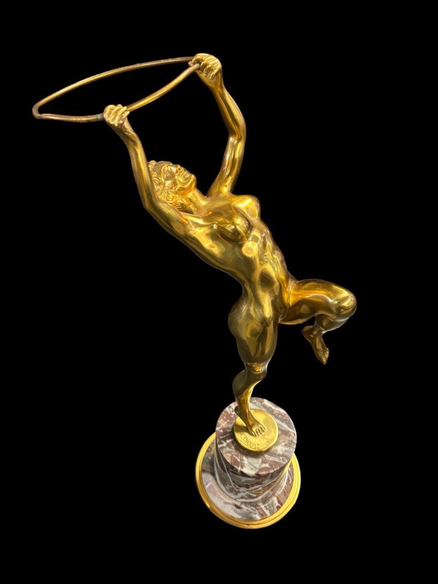 Bronze Woman Dancing With An Hoop ,  Art Deco -photo-2