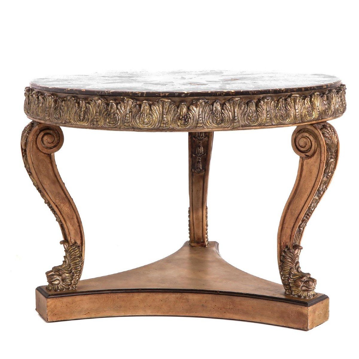 Decorative Center Table With Inlaid Marble Top 20thc.-photo-3