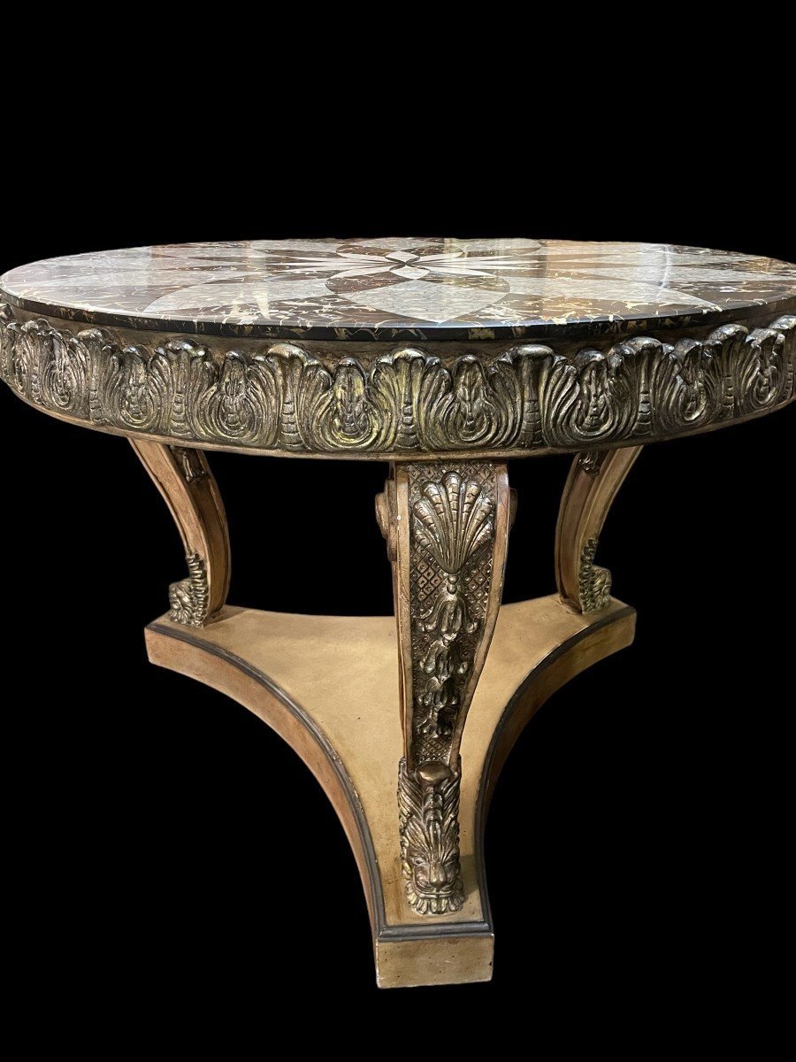 Decorative Center Table With Inlaid Marble Top 20thc.-photo-2