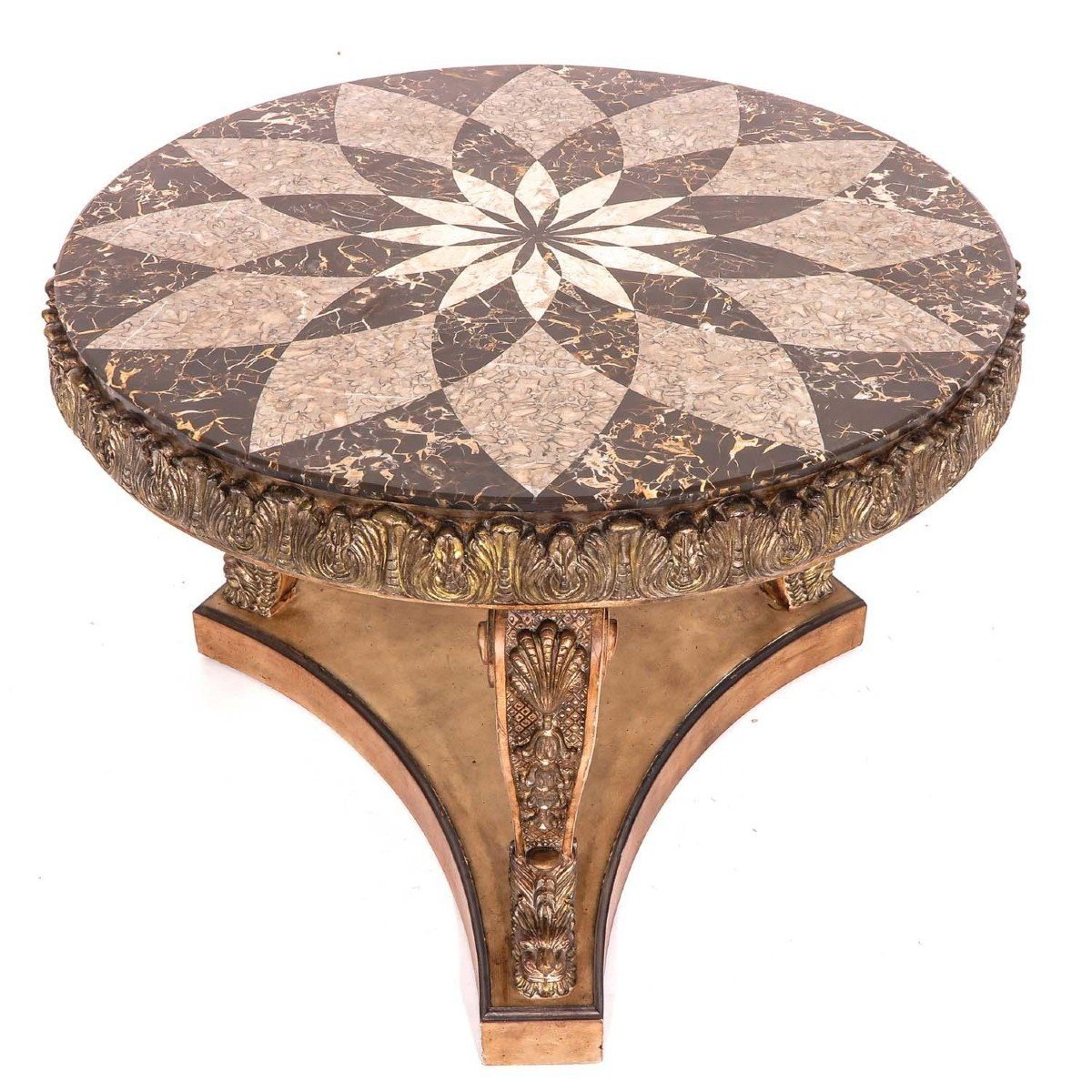 Decorative Center Table With Inlaid Marble Top 20thc.-photo-8