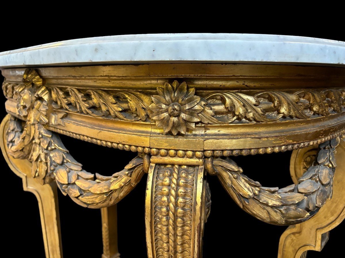 Pretty Louis XVI Style Console In Gilded Wood, 19th Century.-photo-7