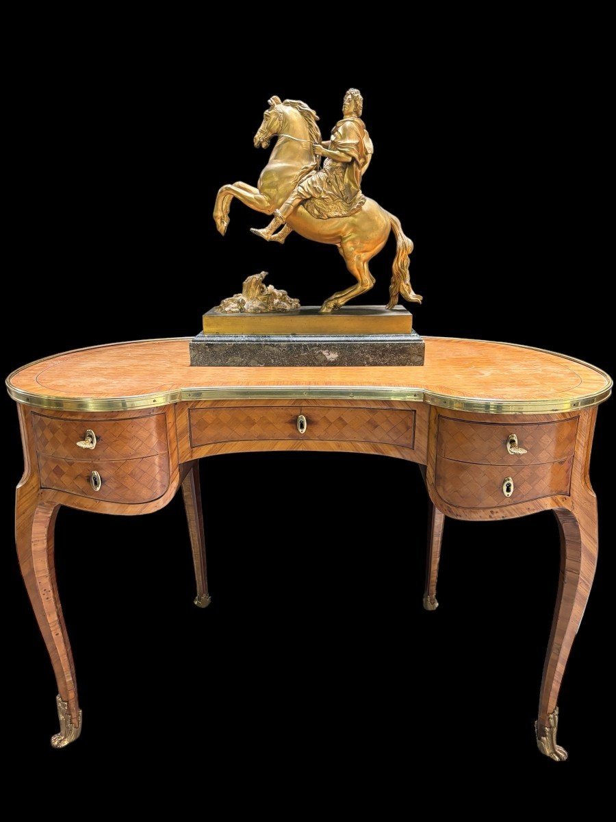 Beautiful French Parquet Desk In Louis XV Style, 19th Century.-photo-4