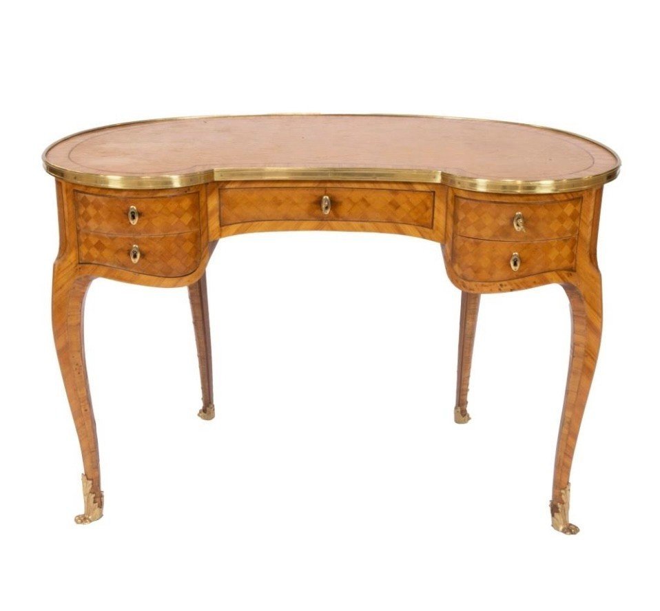 Beautiful French Parquet Desk In Louis XV Style, 19th Century.