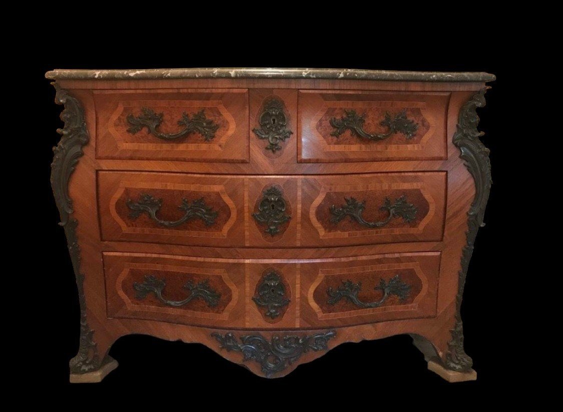 Grande Commode Galbée De Style Louis XV 1900-photo-4