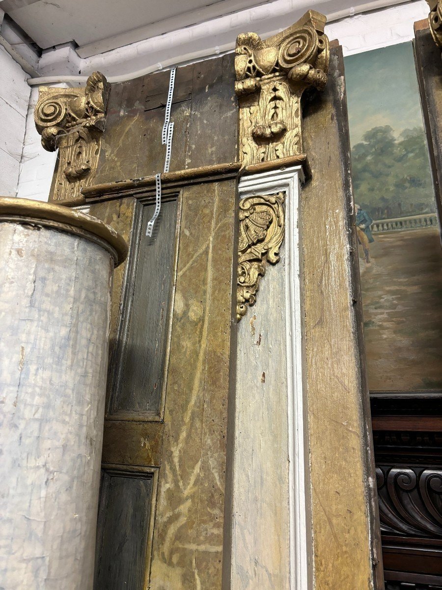 Pair Of Large Columns / Paneling With Corinthian Wooden Capitals 18th Century.-photo-6