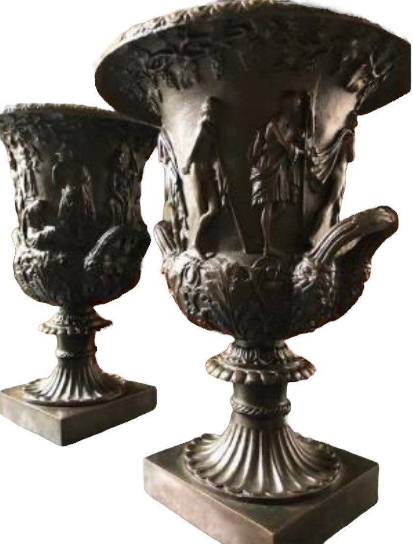 Paire De Vases" Medici " En Bronze 20ème.-photo-3