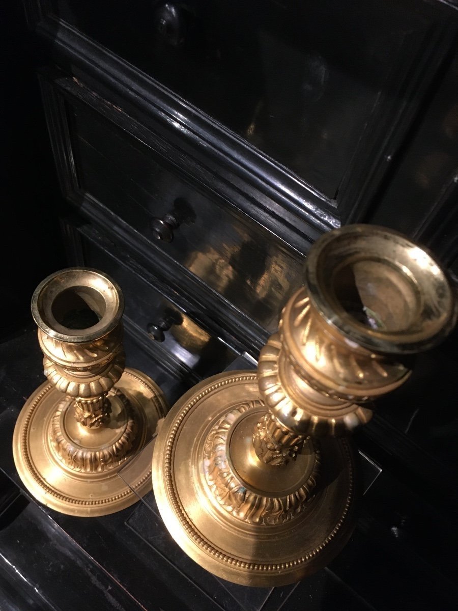 Pair Of 19th Century Gilt Bronze Candlesticks -photo-3