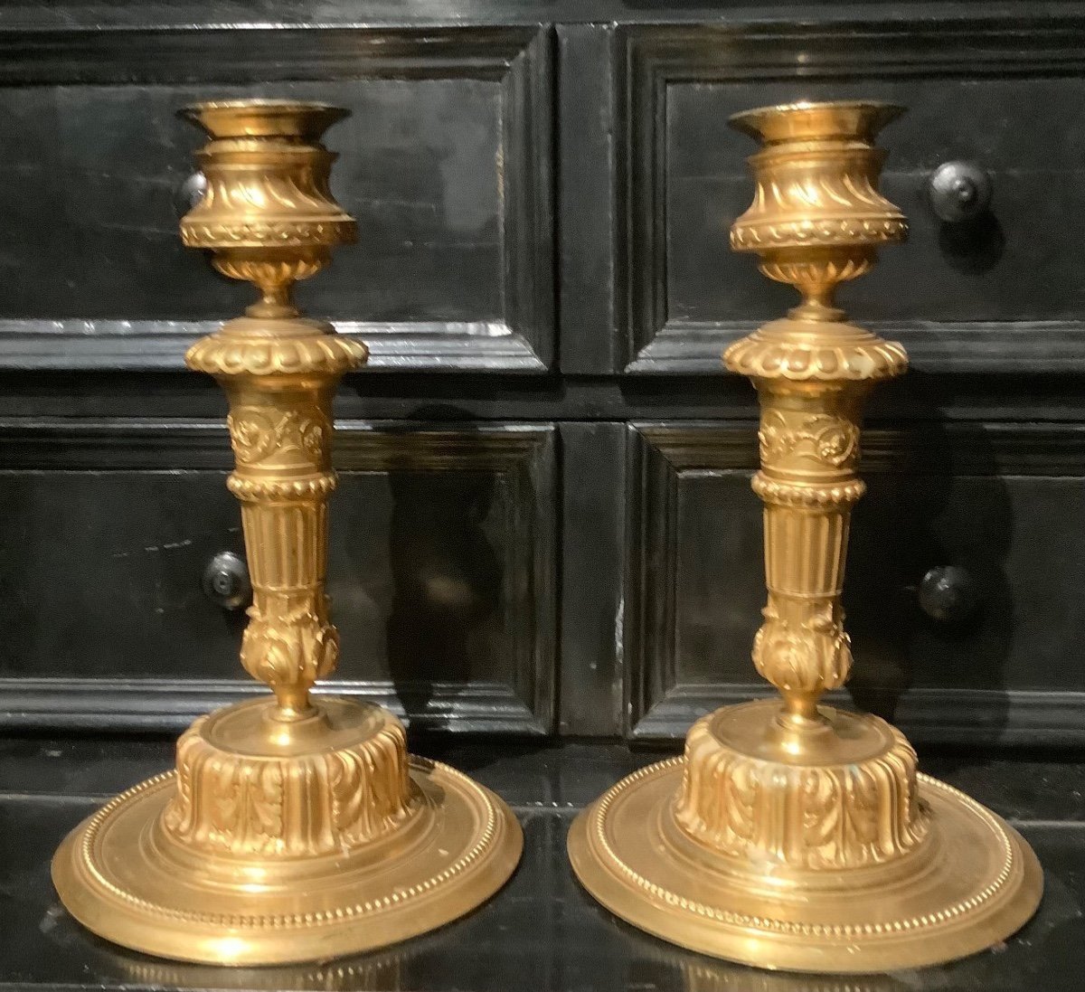 Pair Of 19th Century Gilt Bronze Candlesticks 