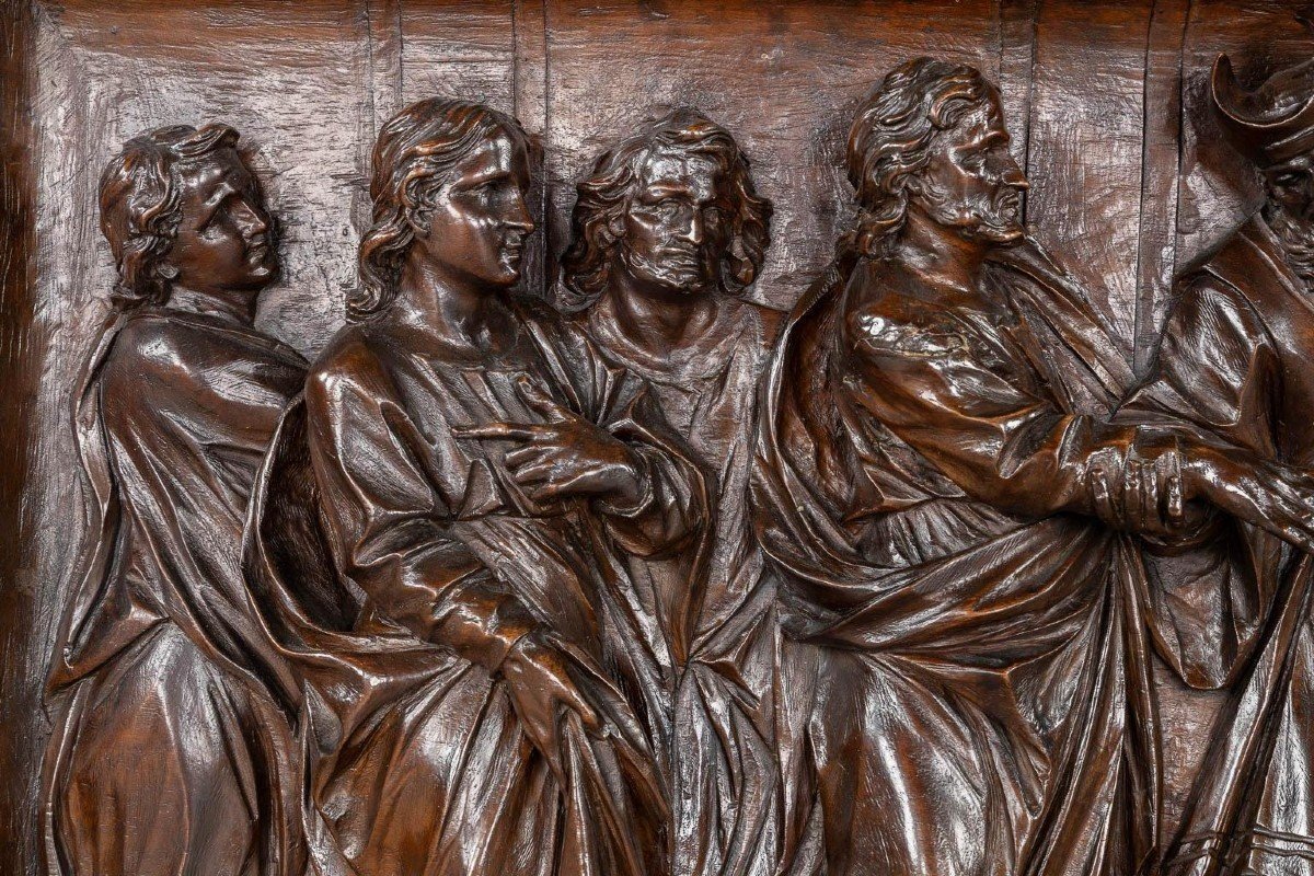 Large Sculpture "representation Of The Virgin In The Temple" In Walnut 18th Century-photo-6